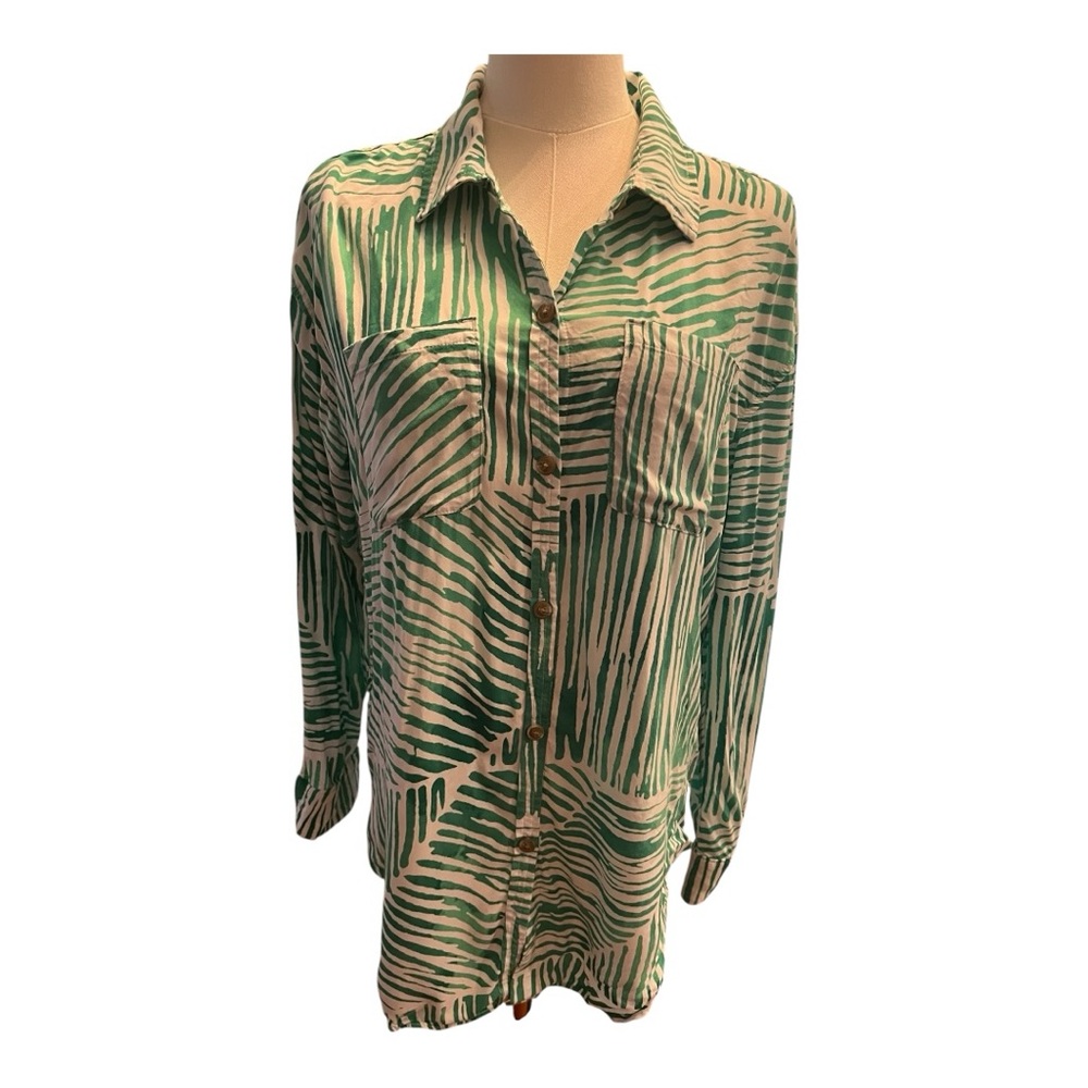 CALIA Green White Utility Swim Cover-Up‎ Shirt | Size Small